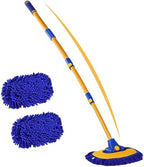 anngrowy 56.7" Car Wash Brush Mop Kit Mitt Sponge with Long Handle Car Cleaning Supplies Kit Tools Car Washing Duster Exterior Scratch Free, Chenille Replacement Head Extension Pole by anngrowy