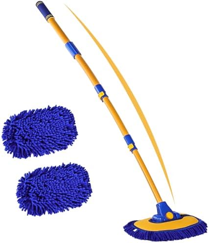 anngrowy 56.7" Car Wash Brush Mop Kit Mitt Sponge with Long Handle Car Cleaning Supplies Kit Tools Car Washing Duster Exterior Scratch Free, Chenille Replacement Head Extension Pole by anngrowy