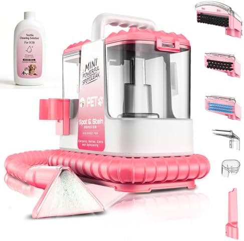 Portable Carpet & Upholstery Cleaner Machine for Pets, Powerful Suction Spot Cleaner for Couch, Sofa, Rugs, Stairs & Car Interior, Lightweight Deep Stain Remover with Cleaning Solution, Pink by Unknown