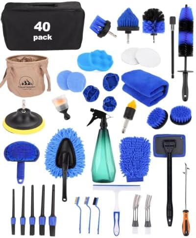 Car Detailing Kit 40PCS, Car Cleaning Kit with Detailing Brush Set, Car Wash Kit Interior Exterior Wheels Tire Tools, Auto Detailing Supplies with Bucket Towels Drill Brushes Storage Bag by Unknown