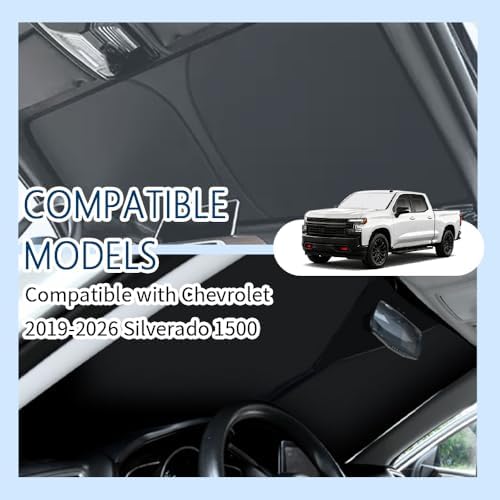 Car Windshield Sun Shade Compatible with Chevrolet 2019-2026 Silverado 1500,Oxford Cloth Sun Shade for Car Windshield with Foldable Design,Windshields Cover Suns Shades with Storage Bag - Image 4