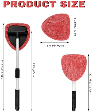 Car Window Cleaner, Car Cleanser Brush, Car Accessories Car Cleaning Supplies Tools, Car Cleaning Kit with Extendable Handle, Microfiber Cloth, Spray Bottle, Fits All Cars (Red) - Image 3