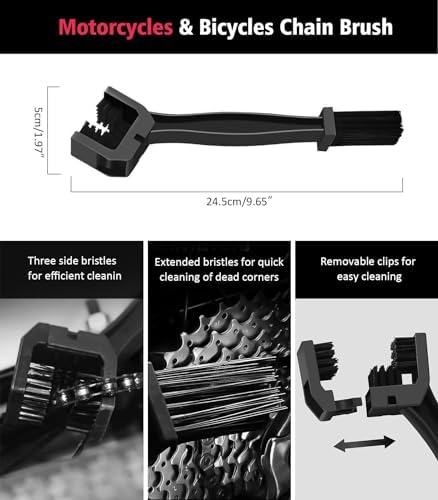 YeewayVeh 6PCS Motorcycle Cleaning Kit, Bendable Wheel Tire Brush,Black/Red - Image 5