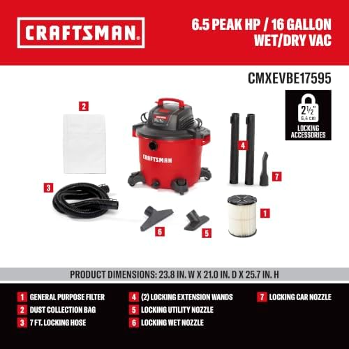 CRAFTSMAN CMXEVBE17595 16 Gallon 6.5 Peak HP Wet Dry Shop Vacuum - Image 3