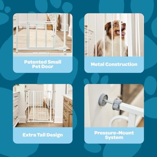 Carlson 36" Extra Tall Walk Through Dog Gate for Doorways & Bottom of Stairs, Metal Pet Gate with Small Pet Door, Expands 29.5”–36.5”, White - Image 3