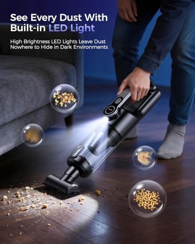 Cordless Handheld Vacuum Cleaner, 2-in-1 Vacuum & Blower, 36000Pa Suction Brushless Motor, Car Vacuum with LED Light, Lightweight, Portable for Car, Home, Office and Outdoor Use, Black - Image 4