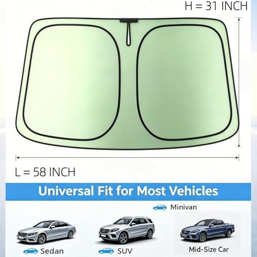 Foldable Windshield Sunshade | Graphene Heat Shield with Reflective Polyester Fabric | UV Protection Car Sun Shade with Memory Steel Frame | Keeps Interior Cool & Protects Dashboard | L (58 x 31 in) - Image 2