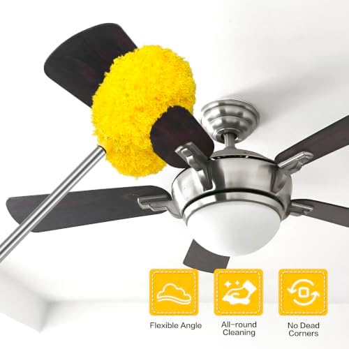 Ceiling Fan Cleaner Duster Reusable Microfiber Ceiling Fan Blade Cleaner Removable Duster with Extension Pole Adjusts 13 to 49.7 Inch for Cleaning Walls Bookshelves Furniture Door Window Top (Yellow) - Image 2
