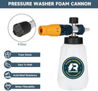 Sooprinse Foam Cannon with 1/4 Inch Quick Connector, Heavy Duty Car Foam Blaster Wide Neck Adjustable Snow Foam Lance for Pressure Washer, 5 Pressure Washer Nozzle Tips, 1 Liter - Image 4