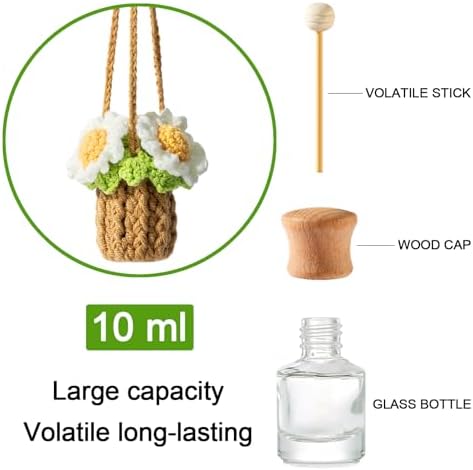 Crochet Car Air Freshener Holder Daisy Hanging Plant for Car Accessories - Image 3