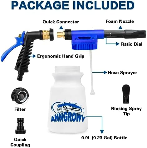 anngrowy Car Wash Foam Gun Soap Car Wash Foam Cannon for Garden Hose Foam Sprayer Car Wash Soap Foam Gun Hose Foam Cannon Blaster Hose Foam Cannon Gun Quick Connector to Any Garden Hose (Blue) - Image 2