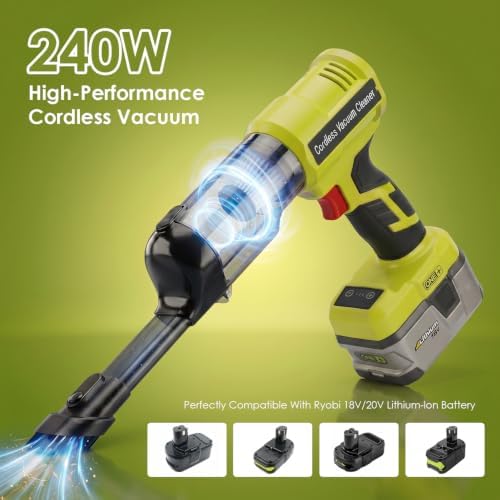 DTEZTECH Cordless Vacuum Cleaner for Ryobi 18V Battery, Electric Handheld Vacuum Cleaner with 105AW Powerful Suction, Portable Vacuum Cleaner for Floor, Carpet, Car, Pet, Home (Battery Not Included) - Image 2