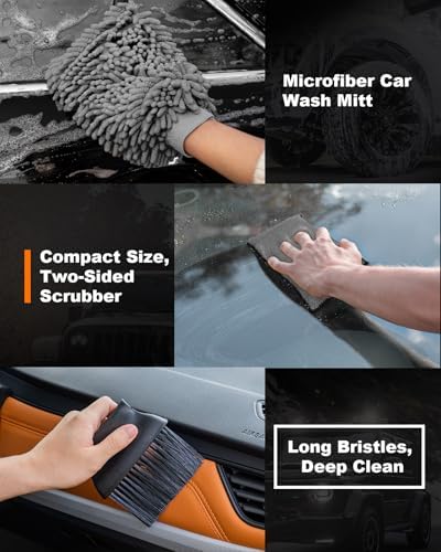 20Pcs Windshield Cleaner Tool - Car Interior Detailing Brush Kit with 200g Cleaning Gel, Microfiber Car Wash Mitt, Dash Duster & 2-Sided Scrubber, All-in-One Inside Car Cleaning Supplies Tool - Image 4