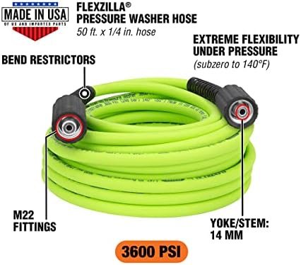 Flexzilla Pressure Washer Replacement Hose, 1/4 in. x 50 ft., 3600 PSI, M22 Fittings, No-Kink, Lightweight, ZillaGreen - Image 2