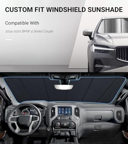 Pigenius Windshield Sun Shade for BMW 4 Series Coupe & M4 (F32/F82) 2014-2020, Fits 428i 430i 435i 440i M4, Metallic Silver Finish - Image 2