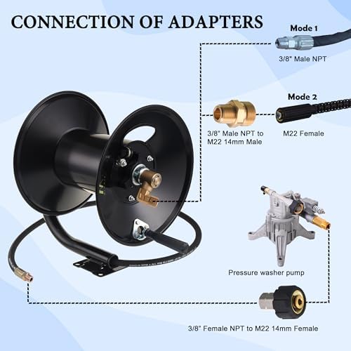M MINGLE High Pressure Washer Hose Reel 150ft x 3/8" / 300ft x 1/4" - Image 4