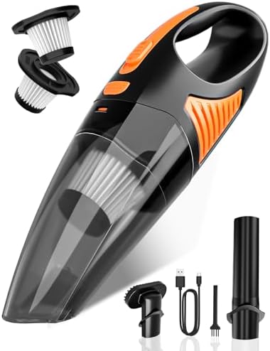 Handheld Vacuum Cordless, Rechargeable Car Vacuum Cleaner with Multiple Attachments, Portable Hand Held Vacuum Suction Power, Mini Vacuum for Car, Home, Pet Hair, Office, Desk, Keyboards Black Orange by Unknown
