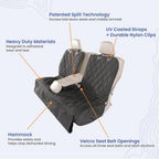 4Knines Dog Rear Seat Cover for Fold Down Seats - Hammock, Grey Regular | Heavy-duty split design fits 60/40 and 50/50 fold-down seats. K9-Shield waterproof protection and a non-slip backing. - Image 4