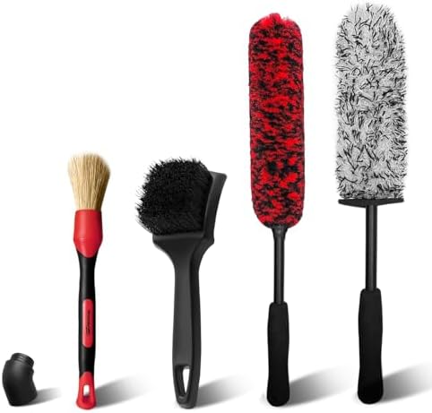 YeewayVeh 4Pack Car Wheel Cleaning Kit, Bendable Rim Brush Set, Red by YeewayVeh