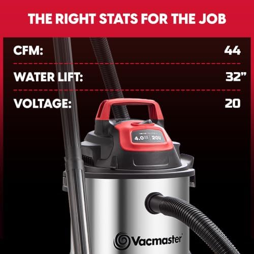 Vacmaster DVOM204S 1101 4-Gal 20V Cordless Stainless-Steel Wet/Dry Vac Red - Image 7