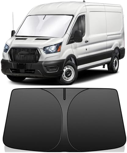 Windshield Sun Shade for 2015-2026 Ford Transit 150 250 350 350HD 240T Reflective Fabric Double-Layer Design Front Window Blocks UV Rays and Heat Automotive Interior Protector Keep Your Car Cooler by Unknown