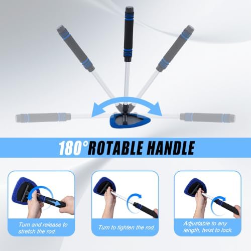 7 PCS Windshield Cleaning Tool, 19" Windshield Cleaner Kit with Extendable Handle, Microfiber Towel Pads, Brush, Empty Spray Bottle for Auto Glass Interior (Blue) - Image 4