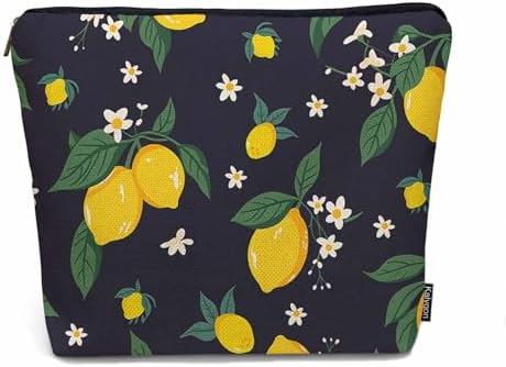 Lemon Cosmetic Travel Bag For Toiletries, Tropical Lemons Flowers Citrus Makeup Bag Toiletry Bags For Women, Flax Cosmetic Bags Make Up Bag Purse Toiletries Bag Birthday Gift, Yellow by Unknown