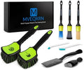 MVEQRRN 9PCS Boar Hair Car Detailing Brush Set,Car Wheel Brush Kit (Green) by MVEQRRNcardetailbrushset