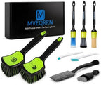MVEQRRN 9PCS Boar Hair Car Detailing Brush Set,Car Wheel Brush Kit (Green) by MVEQRRNcardetailbrushset