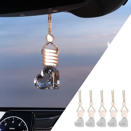 5PCS Hanging Car Air Freshener, Auto Interior Decoration 8 ml Oil Diffuser Perfume Aromatherapy Pendant Empty Glass Bottle, Fragrance Ornament with Vent Clip Wooden Cap and Rope (Heart) by Unknown