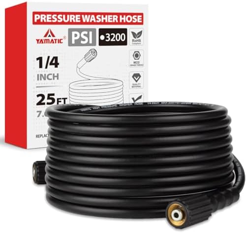 YAMATIC Pressure Washer Hose 25 FT 1/4", M22-14mm Females by YAMATIC
