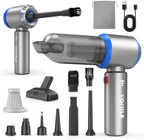 Yomile Mini Vacuum Cleaner, 2 in 1 27000PA Brushless Car Vacuum Air Duster 9000mAh Battery Air Blower Handheld Vacuum for Car,Office and Home (Black) by Yomile