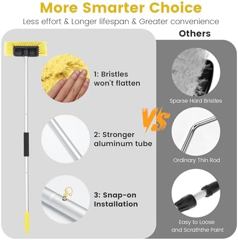 Car Wash Brush with Long Handle, 60'' Soft Bristle Cleaning Brush, Car Cleaning Brushes, Carwash Brushes for SUV, RV, Boat, Truck, House Siding, Sweep Snow, Yellow - Image 5