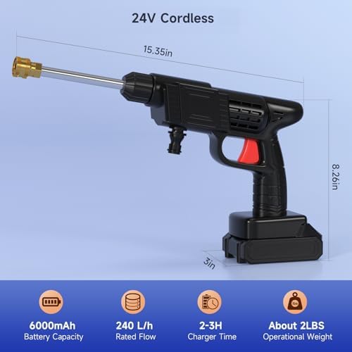 Topteng Power Blaster Plus Cordless Portable Electric Water Spray Gun and Hose Car Washer Cleaner Tool for Car Washing, Balconies Windows, Exterior Walls, Floors, Fences, Gardens - Image 3