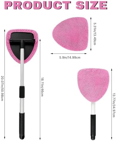 Car Window Cleaner, Car Cleanser Brush, Car Accessories Car Cleaning Supplies Tools, Car Cleaning Kit with Extendable Handle, Microfiber Cloth, Spray Bottle, Fits All Cars (Pink) - Image 3