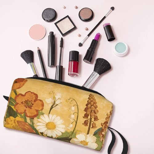 Vintage Floral Print Makeup Bag for Women with Wrist Strap | Durable 600D Oxford Fabric Cosmetic Organizer,Compact Travel Pouch with Handle for Gym & Daily Use - Image 6