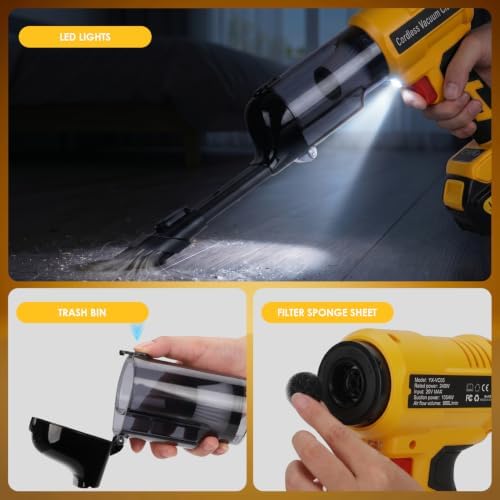 DTEZTECH Cordless Vacuum Cleaner for Dewalt 20V Battery, Electric Handheld Vacuum Cleaner with 105AW Powerful Suction, Portable Vacuum Cleaner for Floor, Carpet, Car, Pet, Home (Battery Not Included) - Image 5