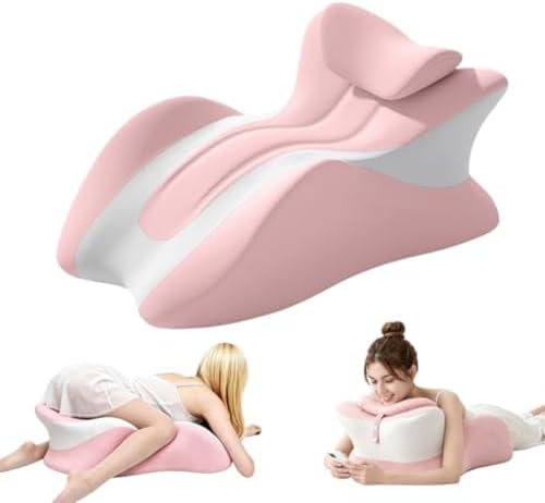 27° Ergonomic Prone Pillow, Memory Foam Stomach Lying Cushion with Adjustable Neck Pillow, Contoured Support Pillow for Gaming Reading, Removable Washable Cover,Pink by Unknown