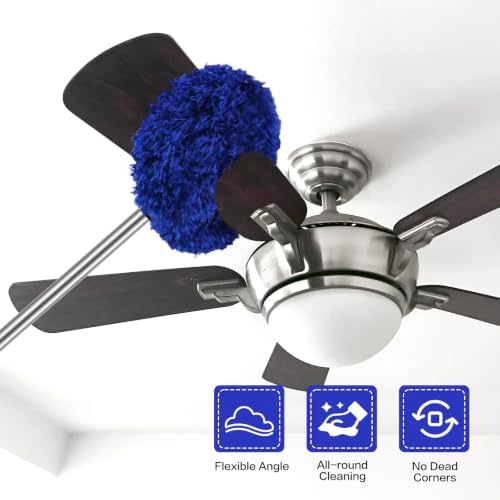 Ceiling Fan Cleaner Duster Reusable Microfiber Ceiling Fan Blade Cleaner Removable Duster with Extension Pole Adjusts 13 to 49.7 Inch for Cleaning Walls Furniture Door Window Top (Dark Blue) - Image 2
