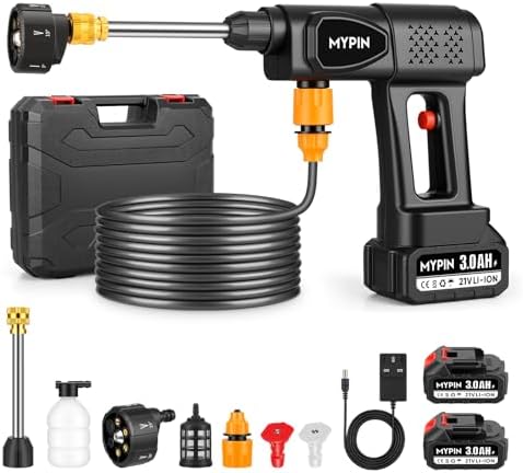 Portable Cordless 600PSI Pressure Washer, 6-in-1 Nozzle with Jet Nozzles by MYPIN