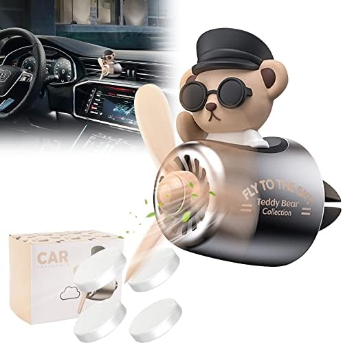Car Air Freshener Cute Cartoon Teddy Bear Pilot Car Diffuser Rotating Propeller Automotive Air Outlet Fan Creative Car Perfume Decoration Cool Car Accessories by Jimtyee