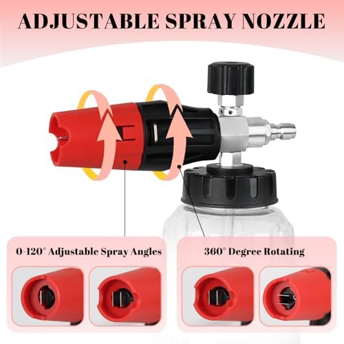 Sooprinse Short Pressure Washer Gun with Foam Cannon, Foam Cannon for Pressure Washer, 1/4 Inch Quick Connector, 5 Nozzle Tips with Car Wash Mitt, 1 Liter - Image 4