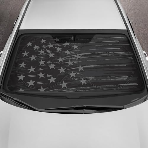 Motor Trend USA Vintage Flag Car Windshield Sun Shade for Front Window, Foldable Car Sun Shade with Patriotic Graphic, Collapsible Sun Visor Sunshade for Cars Windshield (Large, 69 x 35 inches) - Image 2