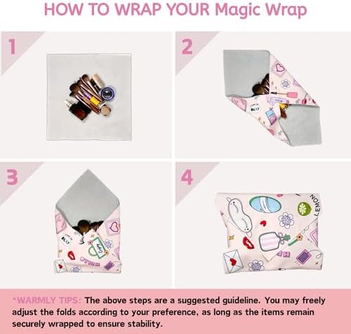 Self-Adhesive Magic Cloth Makeup Bag & Multi-Use Organizer|17.7"x17.7" Portable Travel Cosmetic Bag, Camera Lens Protector, Laptop Sleeve|Beauty Cuties Design Reusable Washable Storage Wrap - Image 6