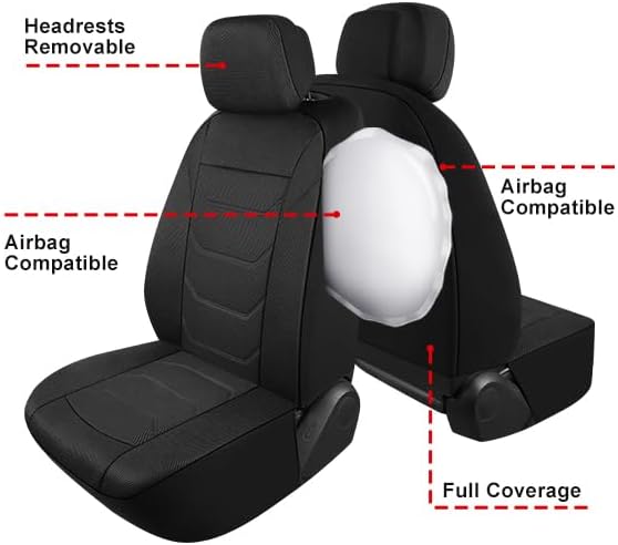 Pariiaotin 3D Air Mesh Car Seat Covers Front Sets Washable and Breathable Premium Cloth Automotive Vehicle Seat Covers for Cars Interior, Universal Fit for Most Cars, Sedan, Truck, SUV(Black) - Image 6