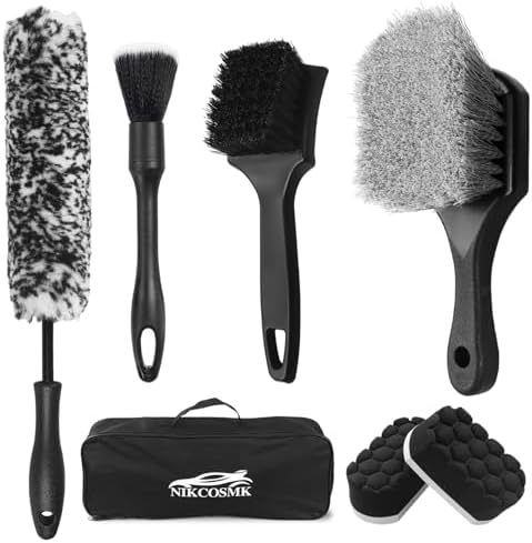 7Pcs Car Wheel Brush kit, Tire Brush, Wheel Cleaner Brush, Soft-bristled Rim Cleaner Brush, Tire Shine Applicator Pad, Car Detailing Brushes, Wheel Brushes for Cleaning Wheels,Tires by NIKCOSMK
