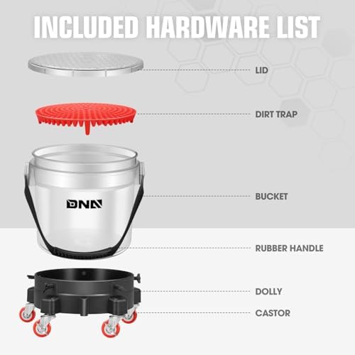 DNA Motoring 5 Gallon Washing System Includes 15.5L Bucket, Filtration System Insert, Five Castor, Bucket Dolly, and Lid for Car Wash and Detailing, Transparent, TOOLS-00603 - Image 3
