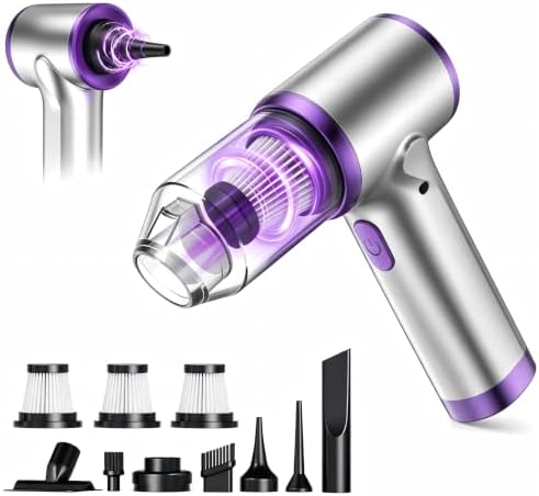 Handheld Cordless Vacuum Cleaner,8000PA Suction 4 Modes Portable Car Vacuum,4000mAh Rechargeable Battery,3 Filters,7-in-1 Kit for Home Office Car Pet,Silver by YIKEXINCHEN