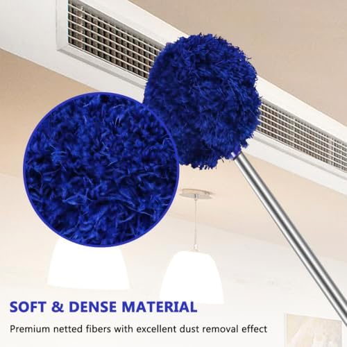 Ceiling Fan Cleaner Duster Reusable Microfiber Ceiling Fan Blade Cleaner Removable Duster with Extension Pole Adjusts 13 to 49.7 Inch for Cleaning Walls Furniture Door Window Top (Dark Blue) - Image 5