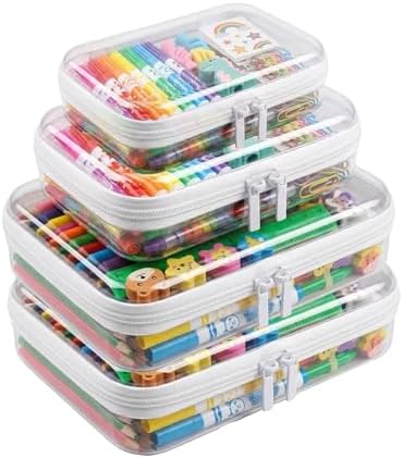 Clear Hard Shell Zipper Case, PET Organizer Box, 2L+1M+1S | Transparent Case for Cosmetics, Makeup, Toy, Home, Office, Stationery, Pencil, Fruit, Building Blocks, File by Unknown